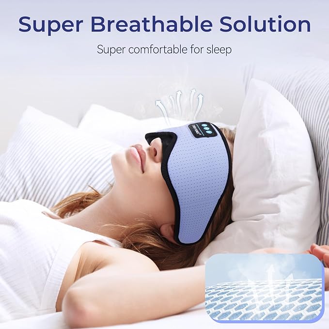 3D Sleep Mask with Bluetooth Headphones, Breathable Cotton Sleeping Headphones for Side Sleepers, Wireless Music Eye Mask with Timer, Gifts for Men Women, Purple