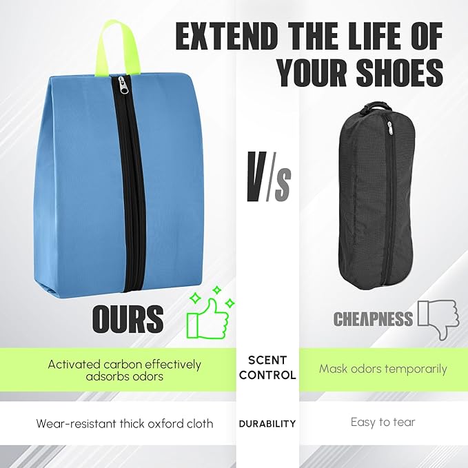 2 Pack Smell Proof Shoe Cleat Bag for Travel Water-Resistant Odor Absorbing Lightweight Golf Soccer Shoe Storage Organizer Pouch with Zipper for Gym Sports Travel Work (Gray, Blue)