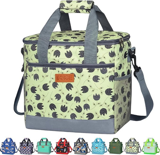 iknoe Large Cooler Bag Collapsible, 15L Insulated Bags, Leakproof Lunch Cooler Tote with Multi-Pockets for Adult, Insulated Lunch Box for Beach, Picnic,Work, Leaf 24-Can