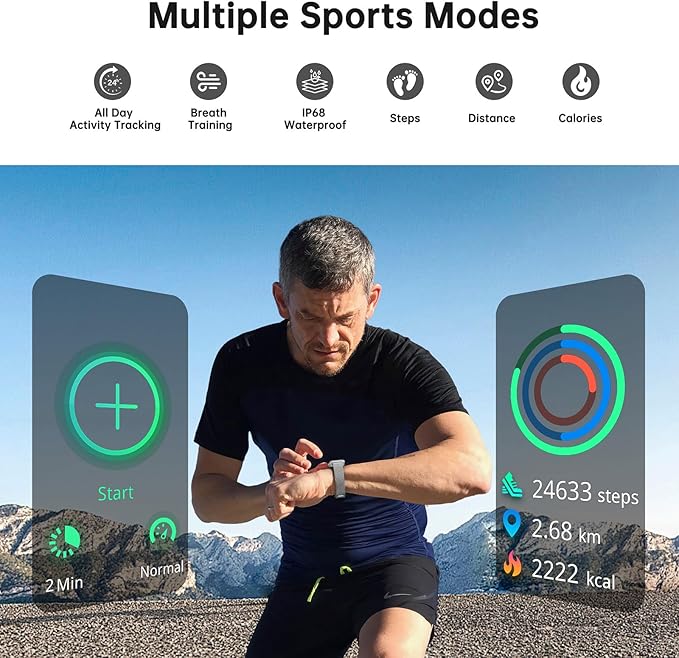 Health Fitness Tracker, Smart Watch with 24/7 Heart Rate and Blood Oxygen Monitor, Sleep Tracker with IP68 Waterproof, Activity Tracker Pedometer Step Counter for Women Men (Silver)