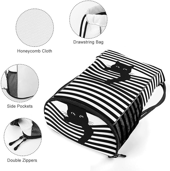 Cat Drawstring Backpack Gym Bag With Shoe Compartment String Bag Sport Beach Swimming Sackpack For Women Men