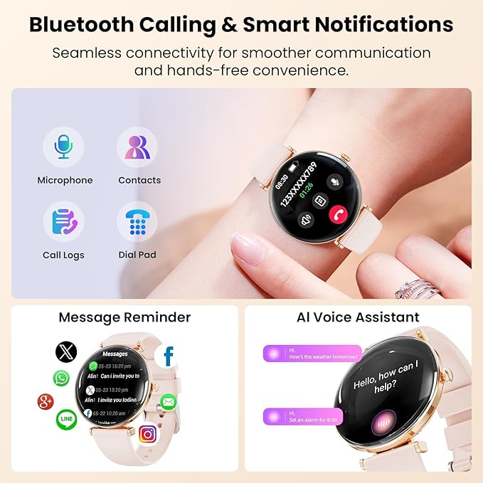 Hwagol Smart Watches for Women Android & iOS Compatible[Calls/Answer/Metal Slim] 1.43" Micro-Spherical AMOLED Screen,IP68 Waterproof Sports Watch Fitness Tracker Sleep/Heart Rate Monitor