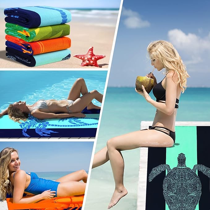 Genovega 2 Packs Oversized Beach Towel Terry 36 x 72 in Clearance Soft Towels Large Big Pool Camping Swim Bath Travel Essentials Accessories Haves Vacation Necessities Adults Gifts Deep Blue Sharks