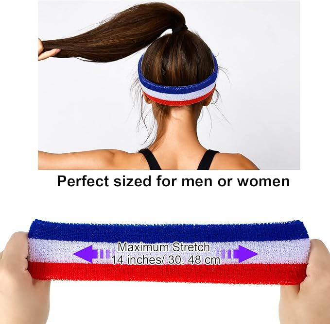 48 Pcs Football Sweatbands Bulk for Men Women Striped Sweatband Set, Include 16 Headband and 32 Wristbands Sports Neon Accessories for 80's Costume Party Athletic Gym