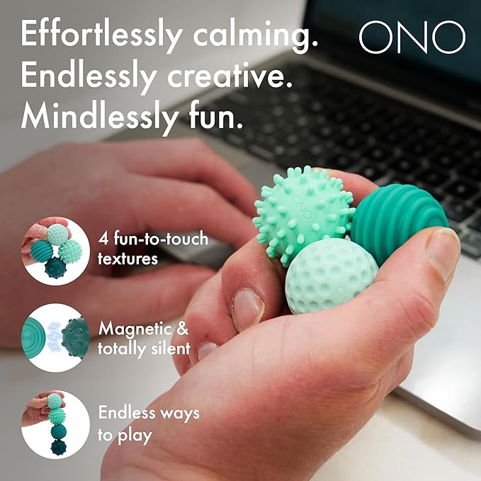 ONO Signets – Silicone Magnetic Balls with Textured Dimples, Bumps, and Waves | Fun to Play with Fidget Toy for Adults | Help Relieve Stress, Anxiety, Tension (Turquoise, Set of 4)