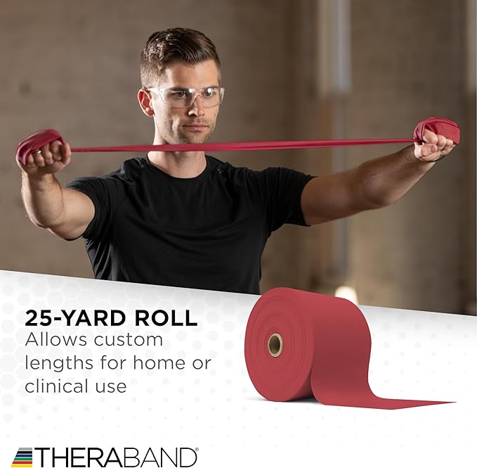 THERABAND Resistance Band 25 Yard Roll, Non-Latex Professional Elastic Stretch Bands for Upper & Lower Body Exercise Workouts, Physical Therapy, Lower Pilates, Flexibility, & Rehab, Dispenser Box