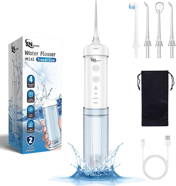 Mini Cordless Portable Water Flosser Oral Irrigator Water Teeth Cleaner Pick, Telescopic Water Tank, 4 Modes & IPX7 Waterproof, Home & Travel Water Flossers for Teeth, Braces Bridges Care.