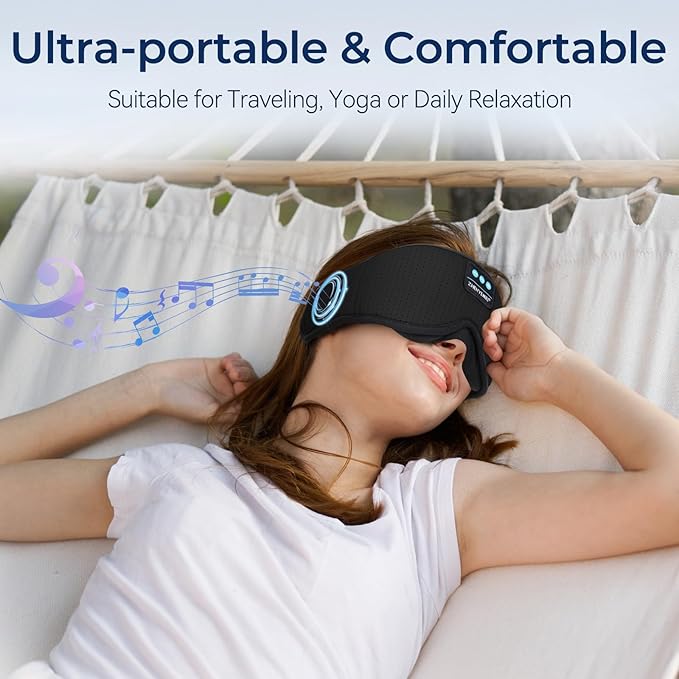 3D Sleep Mask with Bluetooth Headphones, Breathable Cotton Sleeping Headphones for Side Sleepers, Wireless Music Eye Mask with Timer, Gifts for Men Women, Black