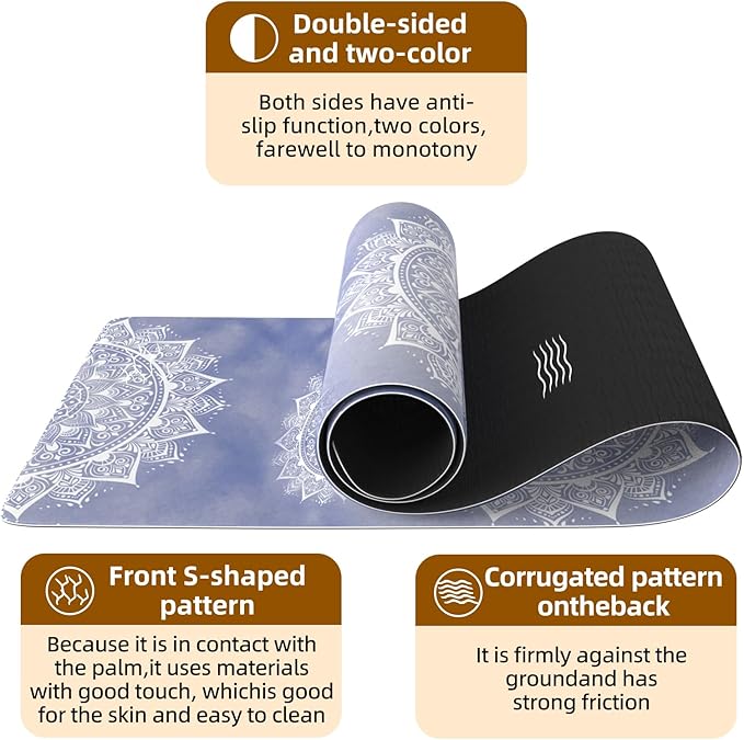 FOLAI Extra Thick Yoga Mat 6mm - Non-Slip Exercise Mat for HIIT, Pilates & Home Workouts & Workout with Free Carry Strap