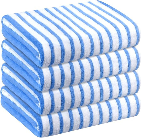 JML Microfiber Towels, Bath Towel Sets (4 Pack, 27" x 55") - Extra Absorbent, Fast Drying, Multipurpose for Bath, Swimming, Fitness, Sports, Yoga,Stripe Blue