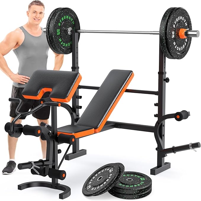Fostoy Adjustable Weight Bench with Leg Extension, Preacher Curl & Butterfly Arm, 990lbs Heavy Duty Bench Press for Full Body Home Gym Workout