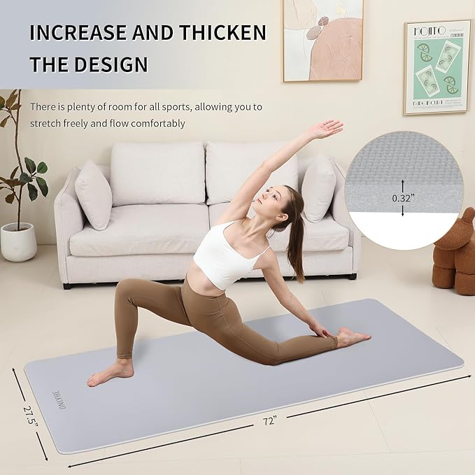 Yoga Mat Extra thick 8mm Exercise mat, Soft Lightweight TPE Fitness Mat with strap, High Elasticity, Anti-fatigue,non-slip mat for Women, Yoga, Camping, Travel, Gym & Outdoor | 72"L x 0.32"Th