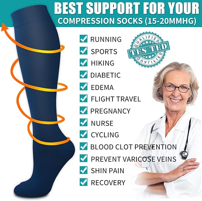 BLUEENJOY Copper Compression Socks for Women & Men (6 pairs) - Best Support for Nurses, Running, Hiking, Recovery