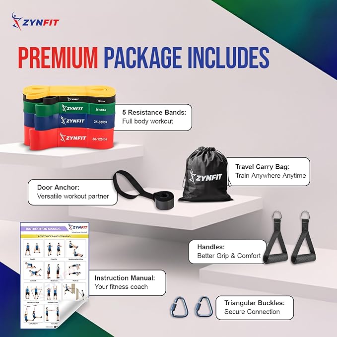 Resistance Bands, Set of 5 Pull Up Bands for Working Out for Men and Women, Exercise Bands for Physical Therapy, Strength Training, Workout Bands for Home Gym with Door Anchor & Workout Manual