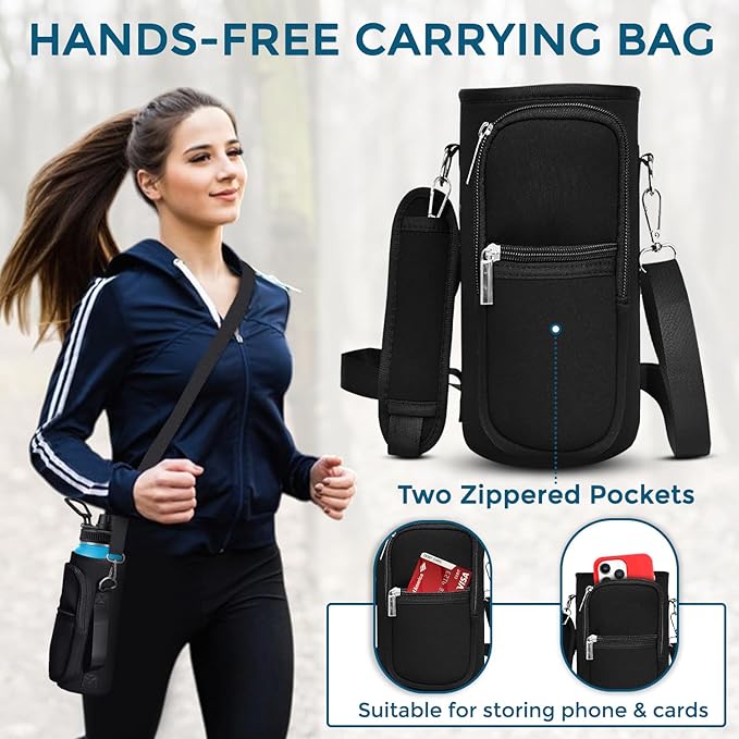 Travel Water Bottle with Carrying Bag, 3 Lids (Spout, Straw, Handle), and Bottle Brush; Leak Proof, Quality, Vacuum Insulated, Stainless Steel (Day & Night, 40 oz)