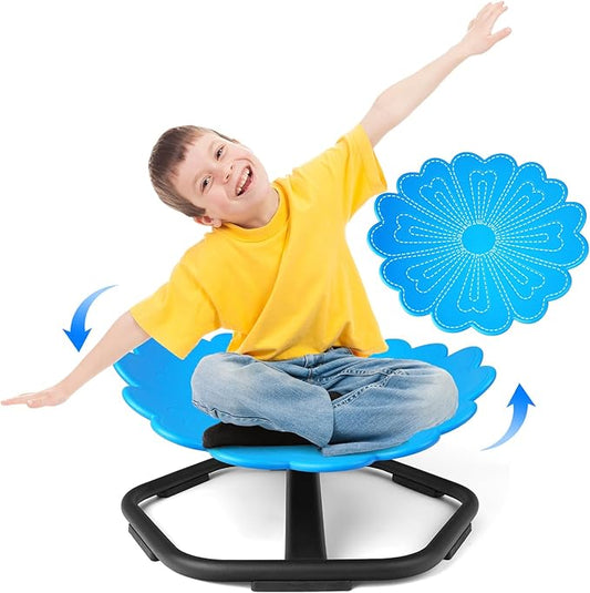 Flower Swivel Chair for Kids, 360° Spinning Seat, Autism Sensory Spin Chair, Toddler Sit and Spin Wobble Chair, ADHD Toy Chairs, Play Equipment Relief Motion Sickness for Boys Girls (Blue)