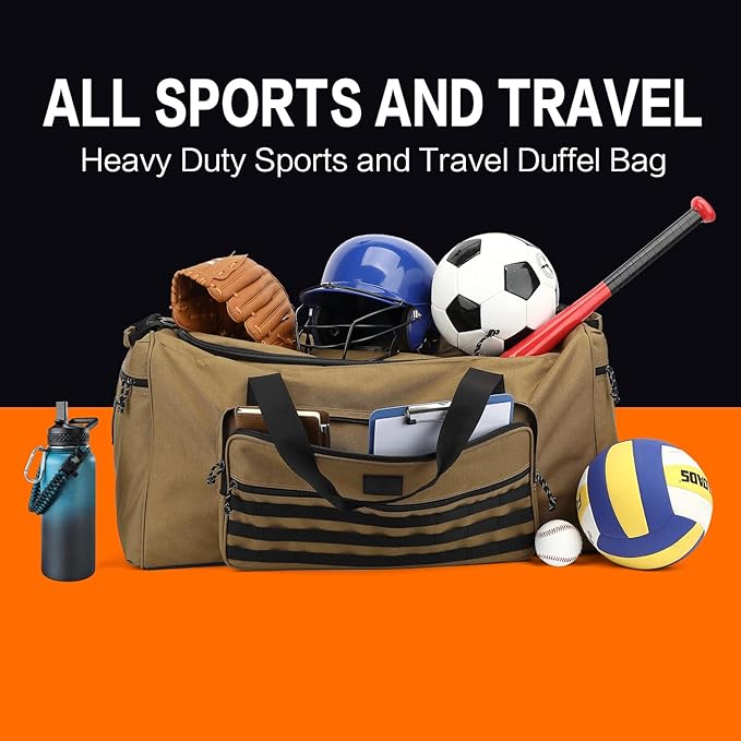 125L Extra Large Gym Duffle Bag for Men Women with Shoes Compartment Heavy Duty Tactical Sports Duffel Bag Big Football Baseball Basketball Soccer Hockey Team Equipment Bag, Brown