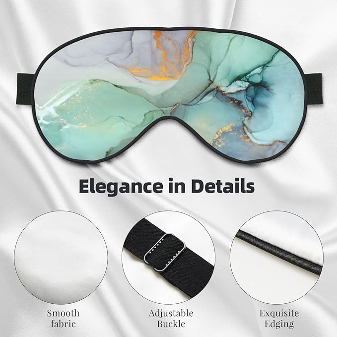 Sleep Eye Mask Marble Turquoise Gold Ink Sleep Mask for Women Men Comfortable Eye Mask with Adjustable Strap Soft Eye Cover Blindfold for Travel Yoga Nap Shift Work