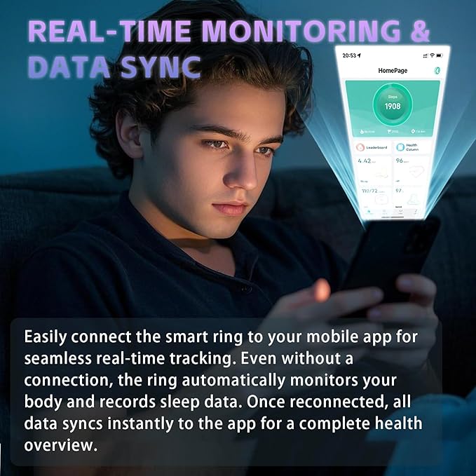 Smart Ring for Men Women – Fitness Tracker Ring with Heart Rate, SpO2, Blood Pressure, Sleep Monitoring, Step & Calorie Counter, No Subscription Fee, iOS & Android Compatible (Black, 9)