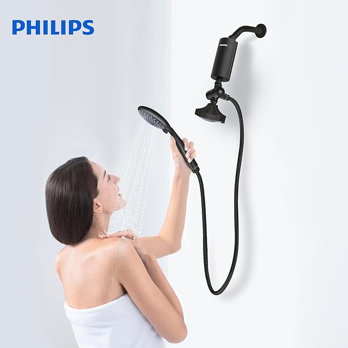 Philips Shower Filter Water Softener, Shower Filtration with Double Mesh & NSF Certified KDF Material, Reducing Chlorine/Impurities/Rust Sediments for Handheld Shower head, Black(Shower Filter Set)