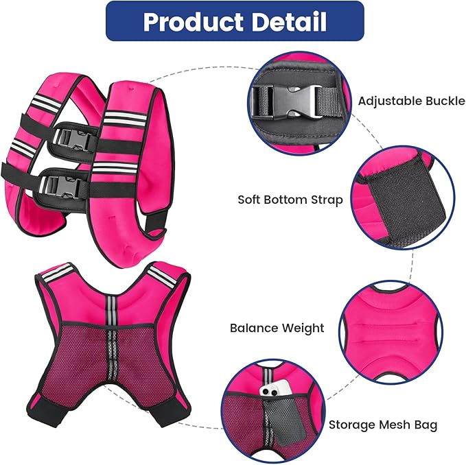 Zikopomi Weighted Vest Woman Man, 6lb/8lb/12lb/16lb/20lb/25lb/30lb Weight Vest with Reflective Stripes for Workout, Strength Training, Running, Fitness, Muscle Building, Weight Loss, Rucking Vest