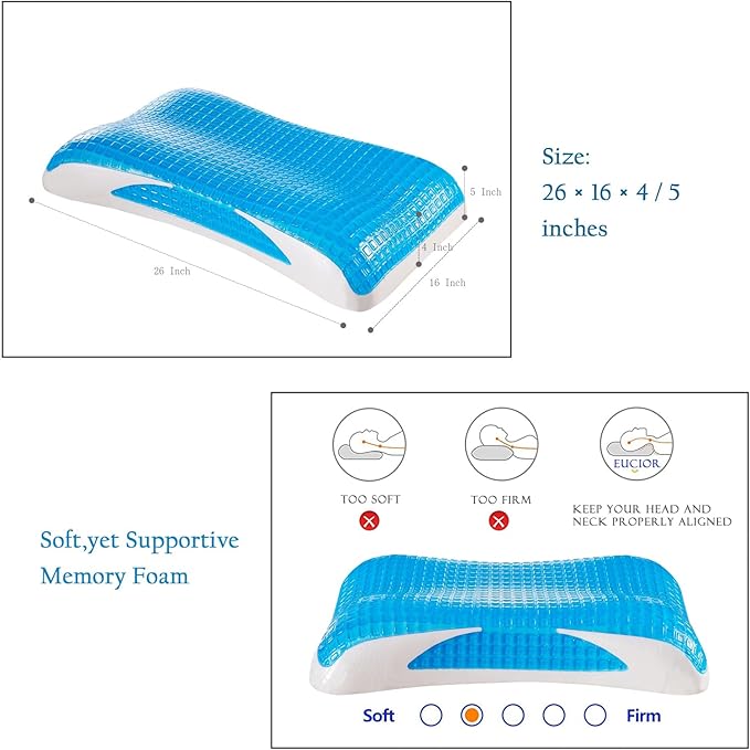 EUCIOR Cooling Gel Pillow,Memory Foam Cooling Gel Pillow,Cooling Orthopedic Memory Foam Pillow for Side Back Stomach Sleeper,A Relaxed Sleeping Experience - Pack of 1(Queen Size)