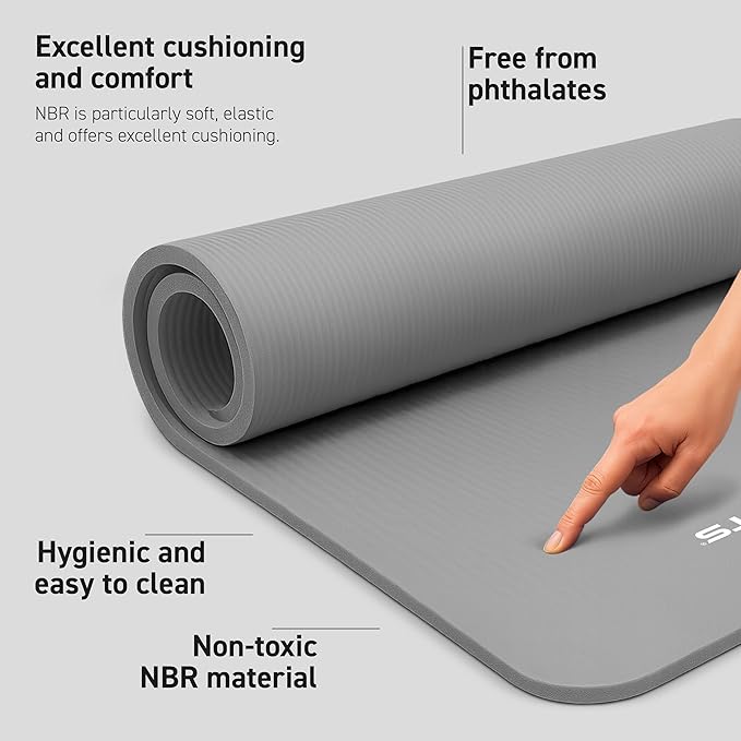 Yoga Mat Premium Non Slip Thick – Extra Comfortable Exercise Mat for Home Workouts, Pilates, Stretching & Gym – Cushioned NBR Foam, Gym Mat with Strap, for Women & Men