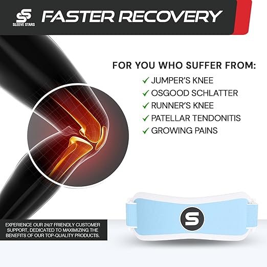 Sleeve Stars Swedish Brand Patellar Tendon Support Strap for Women & Men Effective Osgood Schlatter Knee Brace Youth & Kids Knee Brace with 3 Adjustable Length fits 7"-15" (Single/Light Blue/Kids)