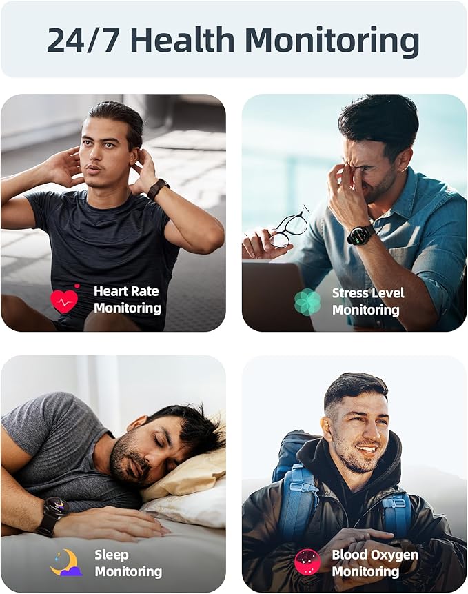 Parsonver Smart Watch, 5ATM Waterproof Swimming Watch, Smartwatch for Men Women with Bluetooth Calls, Fitness Tracker Heart Rate Sleep Monitor, Pedometer, 100+ Sports Modes for Android & iPhone, Black