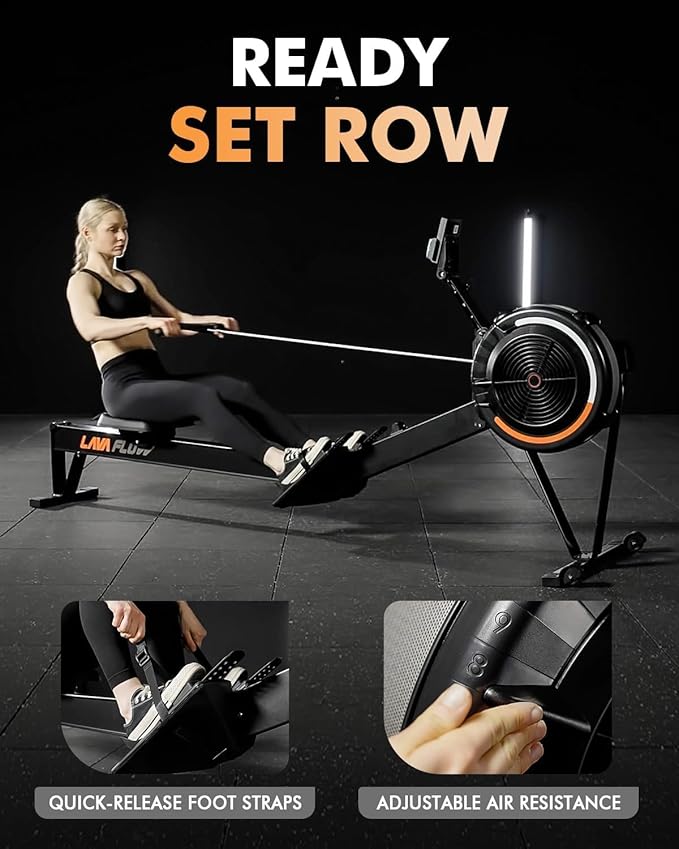 GMWD Air Rowing Machines for Home, 10-Level Adjustable Resistance Professional Rower Machine with Performance Monitor, Ergonomic Comfort Seat, Device Holder & Easy Storage, Lava Flow Series