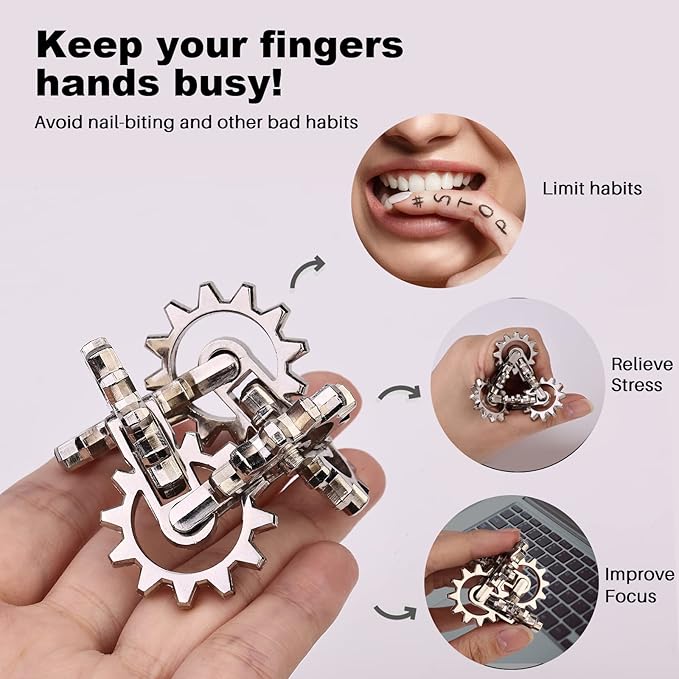 Infinity Gear Fidget Toy, Quiet Solid Metal Never Ending Fidget Toys, Keep Fingers/Hands Busy, Relieve Stress Anxiety, Unique Adults Fidget Toys for Office Home Gifts, Promotes Focus Avoid Bad Habits