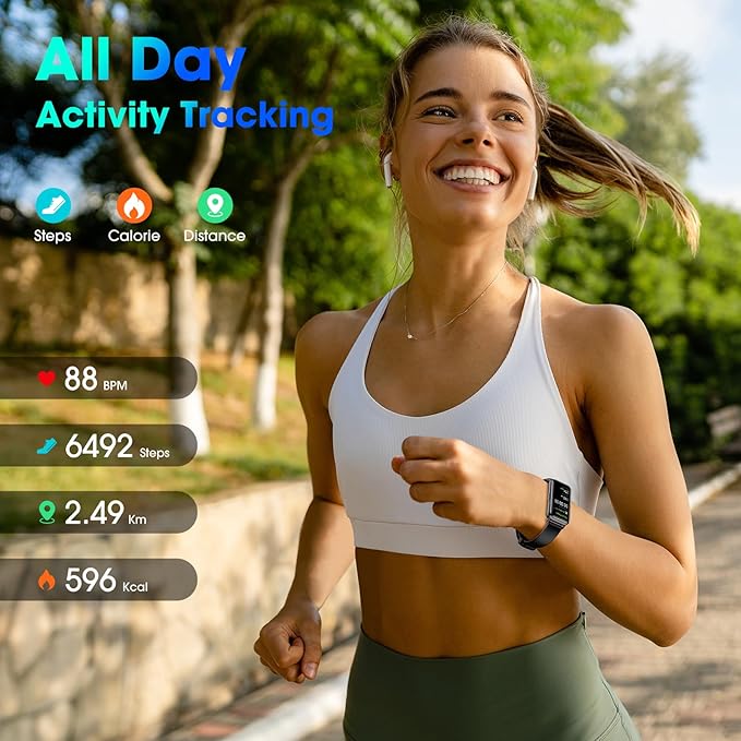 Long Battery Pedometer Watch 14 Days Battery Life, Slim Design No App/Phone Required Fitness Tracker, 50 Meters Waterproof Smart Watch, Heart Rate & Blood Oxygen Monitor Step Counter for Men Women