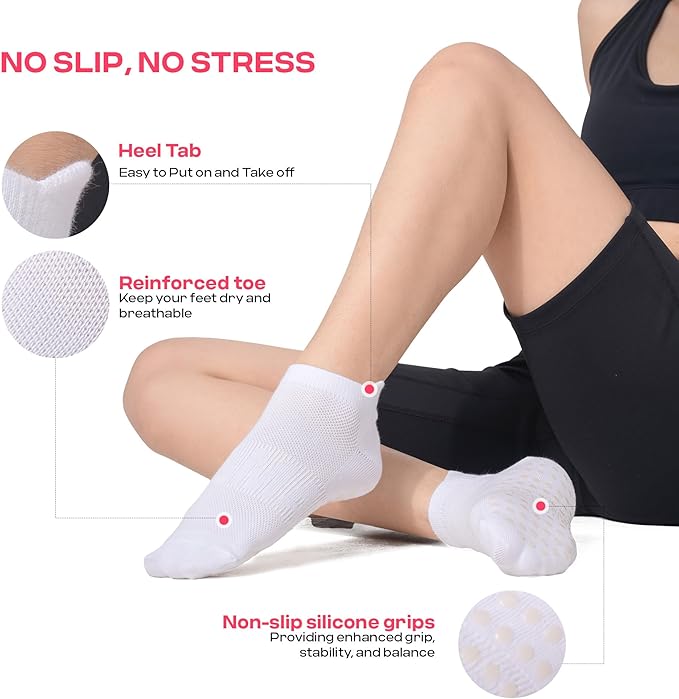 CoolMate Pilates Socks with Grips for Women, Yoga Socks, Crew Non Slip Women for Workout, Barre, Pilates Gifts