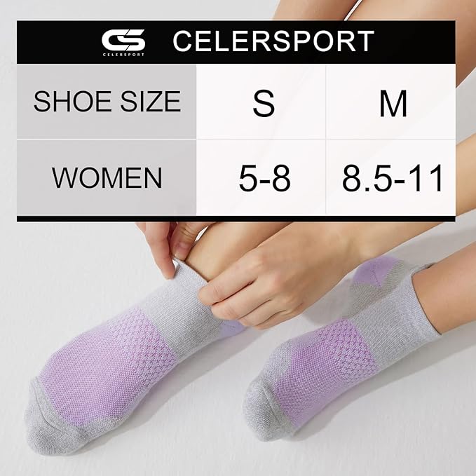 CS CELERSPORT 5 Pairs Women's Ankle Running Socks Cushioned Athletic Sport Socks with Tab