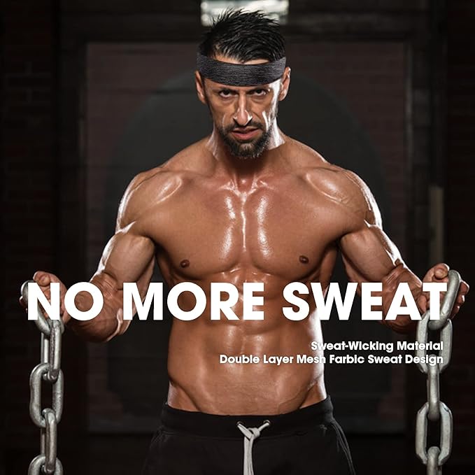 Braylin 5-Pack Breathable Sport Headbands for Men, Sweat-Wicking, Elastic Stretch