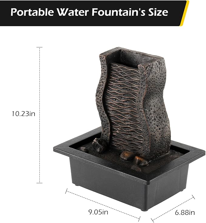 Dyna-Living Water Fountains Indoor Tabletop Water Fountain with LED Lights Feng Shui Waterfall Fountain for Modern Home Decor Office Living Room Decoration