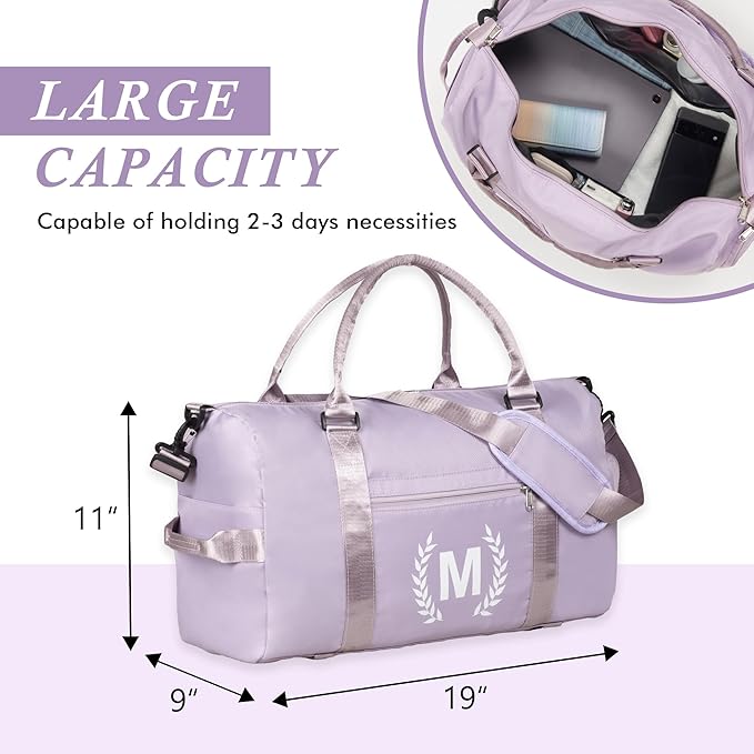 Gym Bag for Women, Personalized Duffle Bag with Shoe Compartment, for Yoga & Dance with Wet Pocket and Mat Strap.