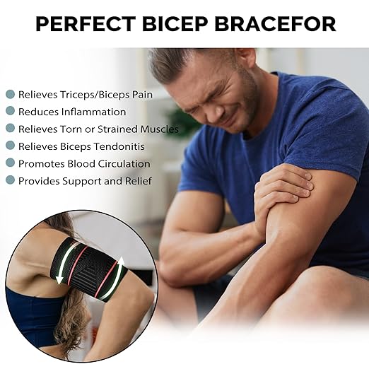 Bicep Tendonitis Brace for Pain Relief, Bicep Tendonitis Sleeve for Muscle Strains Recovery, Bicep Compression Sleeve for Workouts (Large, 1Pair)