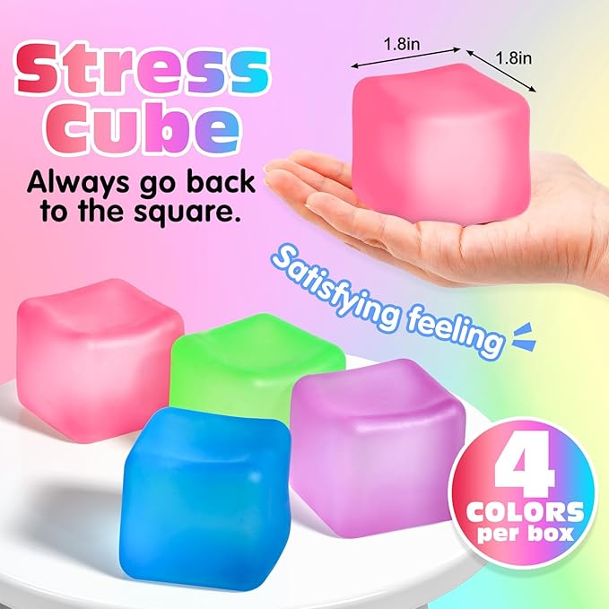 4 Pack Stress Cube, Slow Rising Ice Cube Stress Balls for Adults Kids, Sensory Fidget Toy for Anxiety Relief, Square Shape Squishy Balls for Classroom Prizes, Nice Cube Squishy for Party Favors