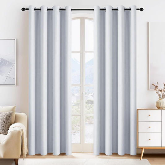 PONY DANCE Greyish White Blackout Curtains for Bedroom 84 Inch Length 2 Panels Set, Privacy Thermal Insulated Room Darkening Grommet Drapes for Living Room Window, W34 x L84 Inch