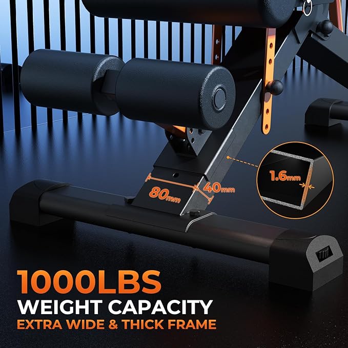 1000LBS Adjustable Weight Bench - Bonvork Foldable Workout Bench Press with 36" Extended Backrest for Home Gym Strength Training,Folding Flat Incline Bench with 80x40MM Steel for Full Body Exercise