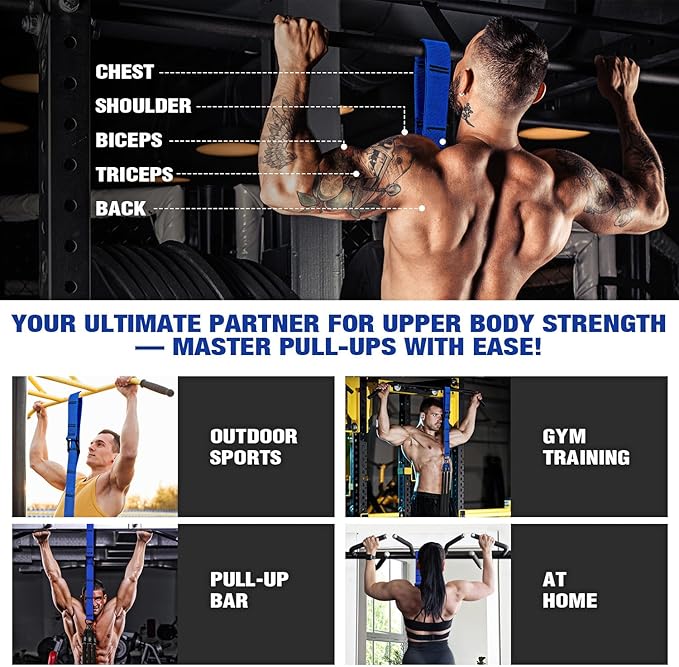 Pull Up Assistance Bands, Pull Up Bar Resistance Bands, Pull Up Bands for Enhanced Strength Training, Muscle Training, 3 Heavy-Duty Adjustable Pull Up Assist Strap & Comfortable Foot Strap