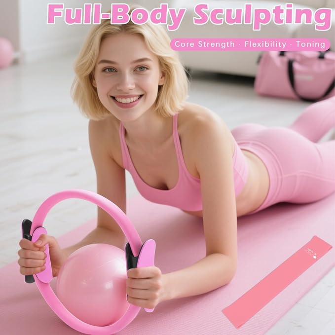 Pilates Kit for Home Workouts – Pilates Equipment Set with Ring, Ball, Resistance Bands, Pilates Accessories, Pilates Essentials Kit for Women, Yoga & Workout Sets, Pilates Sets for Home Exercise