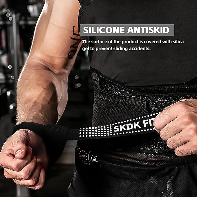 SKDK Cotton Hard Pull Wrist Lifting Straps Grips Band-Deadlift Straps with Neoprene Cushioned Wrist Padded and Anti-Skid Silicone - for Weightlifting, Bodybuilding, Xfit, Strength Training