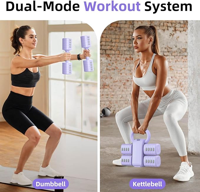 2-in-1 Adjustable Dumbbell Set, Upgraded 5 Levels Heavier Hand Weights for Women Men, Each 2.2/3.3/4.4/5.5/6.6lb, Convertible Weights Dumbbells and Kettlebell Set for Home Gym Exercise & Fitness