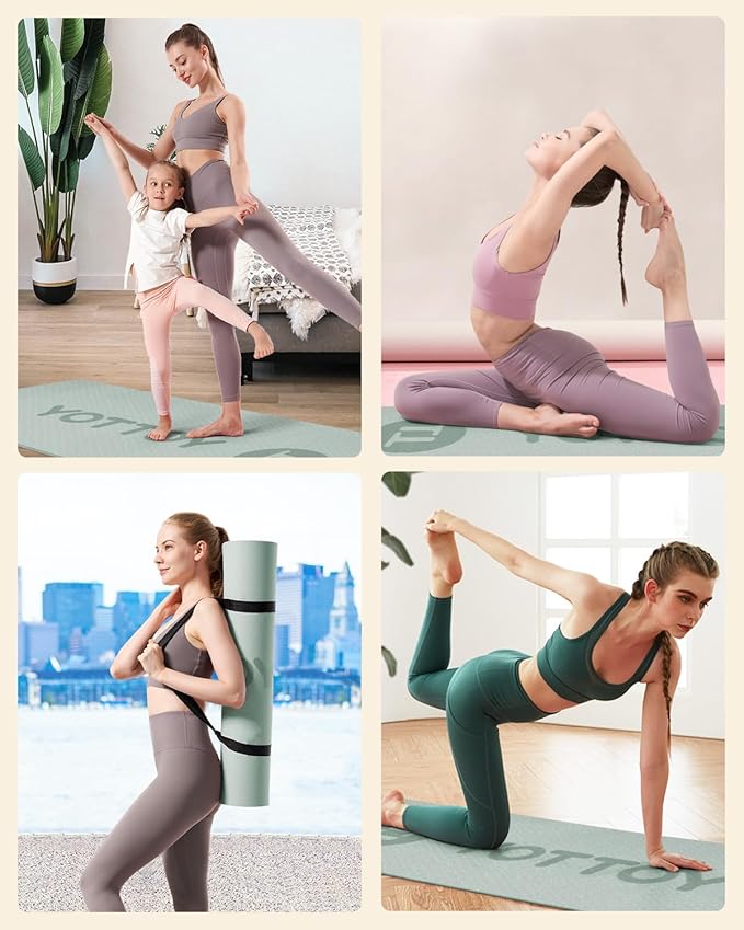 YOTTOY Yoga Mat, 72"x 32"x1/3" Extra Wide Non-Slip Exercise Fitness Yoga Mats,Eco-Friendly TPE Exercise Mats for Women Men Home Workout with Strap Bag