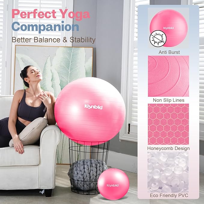 Exercise Ball, Extra Thick Yoga Ball for Workout Pregnancy Stability, 4 Sizes Anti-Burst Balance Ball with Foot Pump - Heavy Duty Fitness Ball Chair for Office, Home & Gym