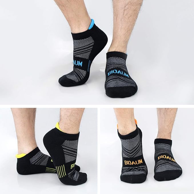 BIOAUM Cushioned Men's Ankle Socks, 6 Pairs Cotton Athletic Sport Breathable Low Cut Socks for Running Size 8-9.5/10-13/12-14