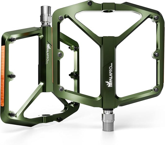 Flat Bike Pedals with Reflectors CNC Aluminium 9/16” – MTB Pedals with Extra Wide Platform and Removable Anti-Slip Pins – Lightweight Pedals for Mountain Bike & Road Bike 294 g