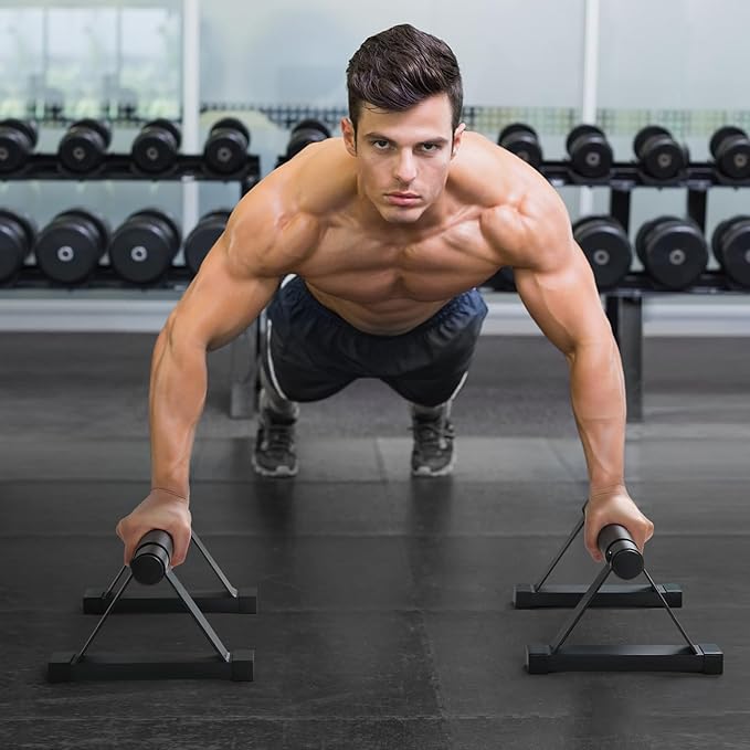 Wood push up bars Parallettes bars Anti-slip Handstand Bars for Calisthenics, Fitness, Floor workouts Solid Wood with Sturdy Metal Bracket, Support 500 lbs